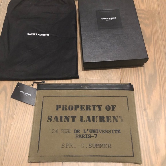 NEW YSL YVES SAINT LAURENT ARMY GREEN CLUTCH NWT - Picture 1 of 2